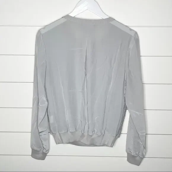 Vince Embroidered Leopard Silk Sweater Nickel Grey Size Small - Picture 6 of 9